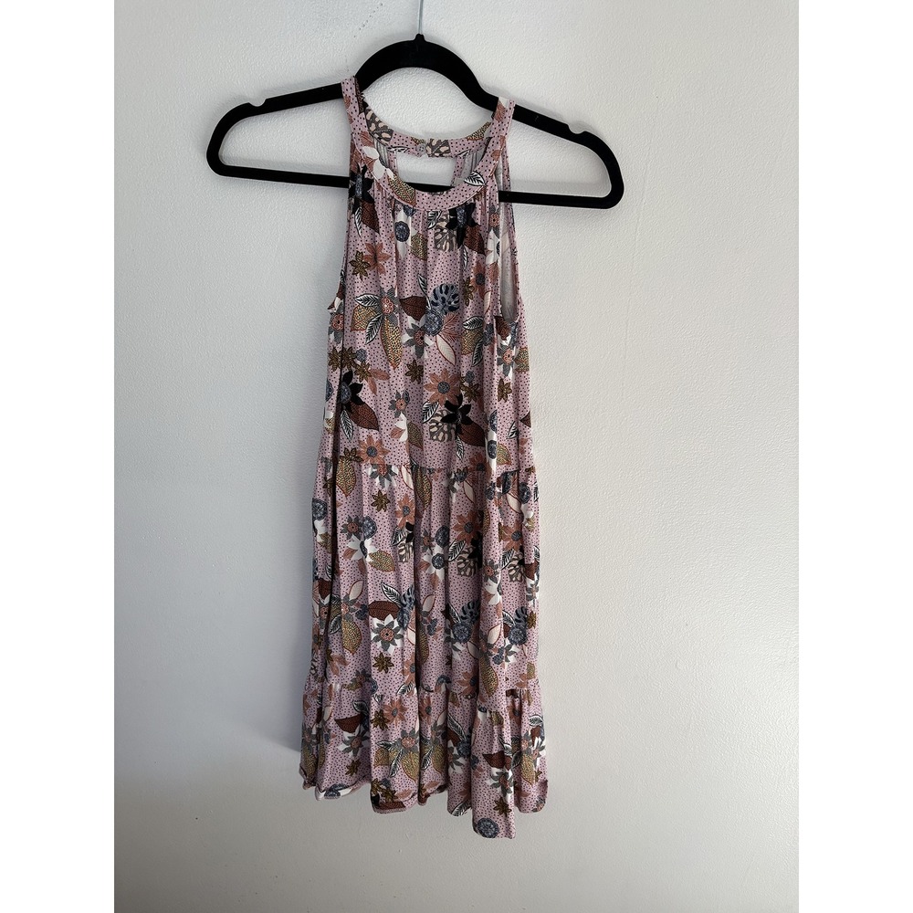 Loft Petites Floral Polka Dot Tiered Halter Mini Dress Pink XSP
